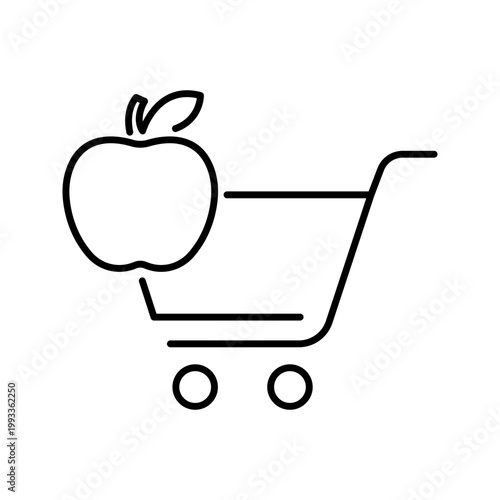 Grocery cart icon. Business and groceries line symbol. Black and white.