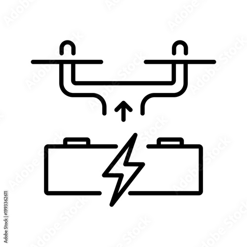 Quadcopter battery icon. Technology and drone battery line symbol. Black and white.