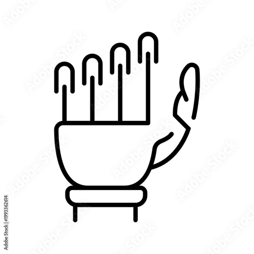 Prosthetic hand icon. Healthcare and prosthetics line symbol. Black and white.