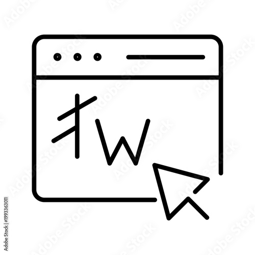 Website translation icon. Technology and website localization line symbol. Black and white.
