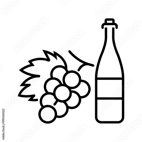 Wine bottle icon. Food and wine line symbol. Black and white.