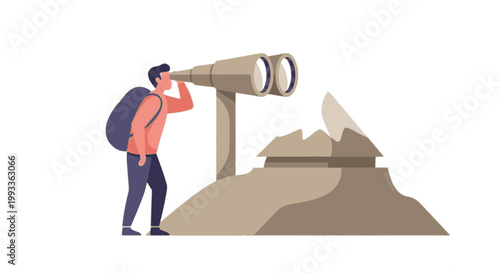 Person Using Binoculars to View Mountain Landscape