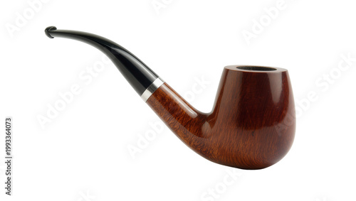 Foto Polished dark brown wooden smoking pipe with silver mouthpiece