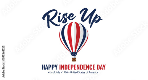 Independence Day, Happy 4th of July, Patriotic Hot Air Balloon, American Flag Vector Illustration
