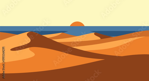 Vast desert landscape with rolling sand dunes under a clear sky.
