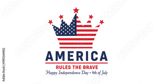 American patriotic crown, Independence Day logo, USA 4th July celebration emblem, red white blue vector graphic