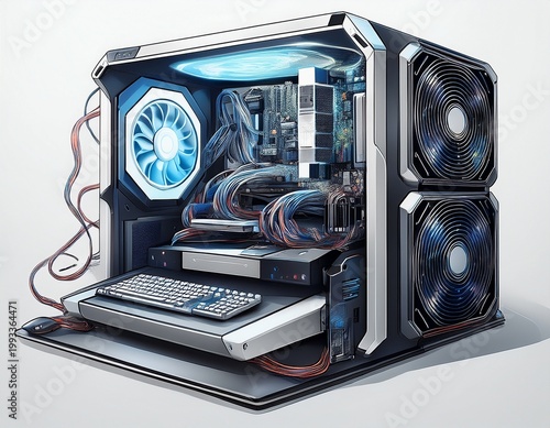 gaming pc white background on white background