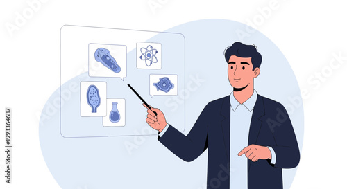 Science Teacher Explaining Concepts with Visual Aids on a Whiteboard