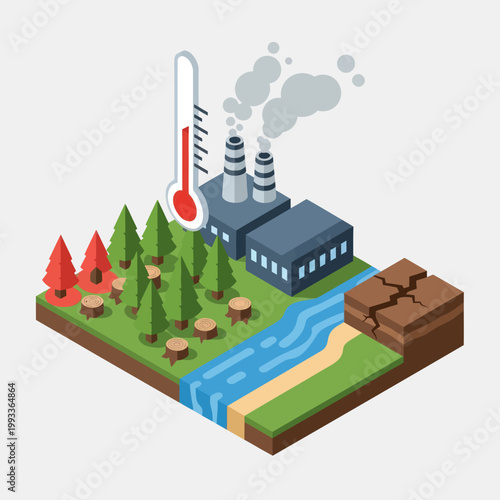 Industrial Plant with Thermometer and Forest.
