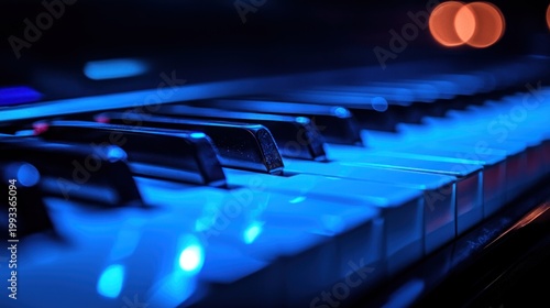 Piano keys in blue and orange glow