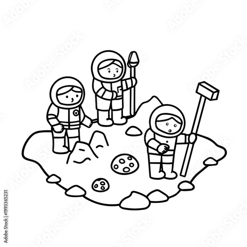 space journey field trip exploring space line art hand drawn black and white outline