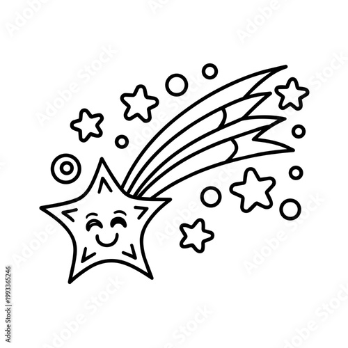 space journey field trip happy star line art hand drawn black and white outline