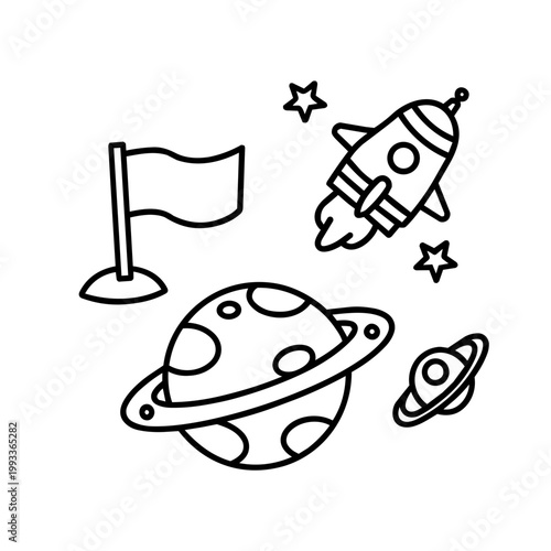 space journey field trip planet discover lineart a hand drawn black and white outline