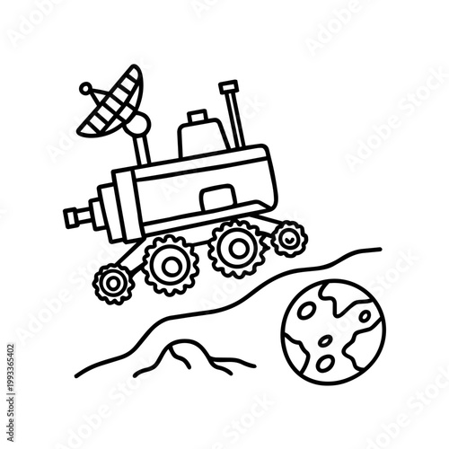 space journey field trip space rover line art hand drawn black and white outline