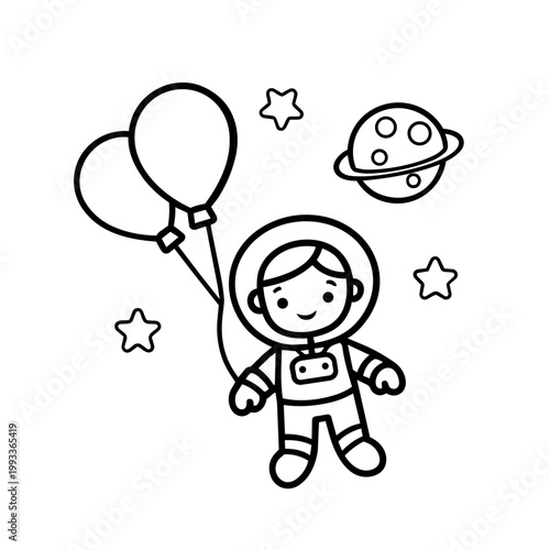 space journey field trip spacesuit float line art hand drawn black and white outline