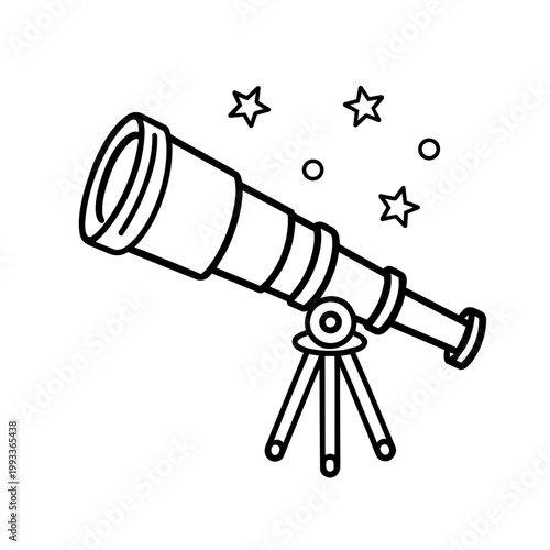 space journey field trip telescope line art hand drawn black and white outline