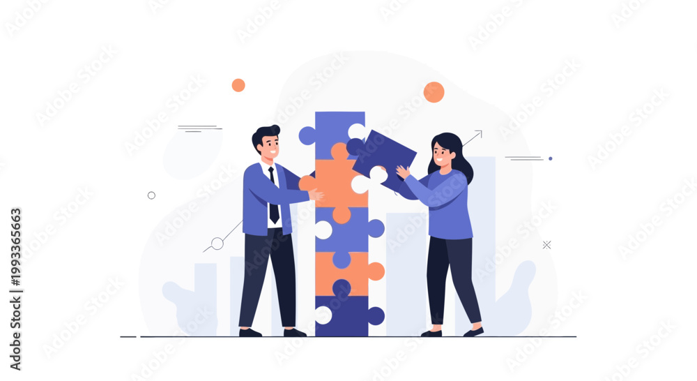 Fototapeta premium Teamwork and collaboration: people assembling puzzle pieces for success