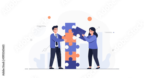 Teamwork and collaboration: people assembling puzzle pieces for success