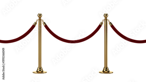 Foto Polished brass stanchions with red velvet ropes in a row