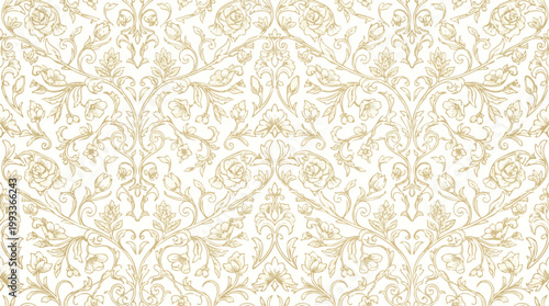 Intricate Golden Damask Pattern Wallpaper - Elegant and Timeless Background Design