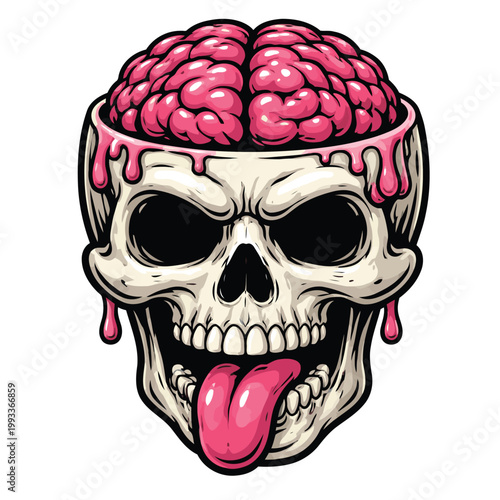 vector skull image with open head and visible brain