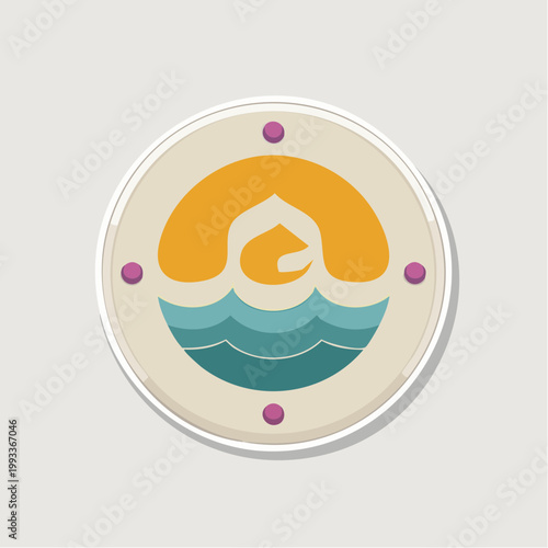 Abstract Logo: Sun, Waves, and a Stylized House