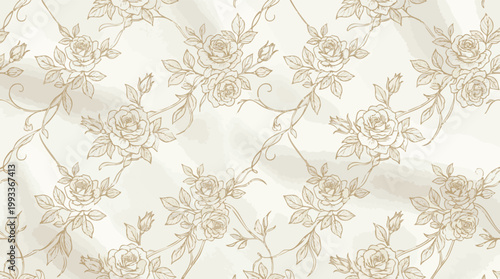 Elegant vintage floral pattern with delicate roses and leaves on a textured background