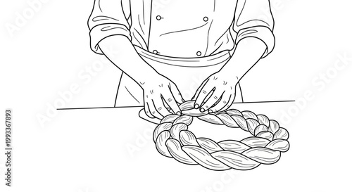Chef Braiding Freshly Baked Bread into a Delicious Loaf.