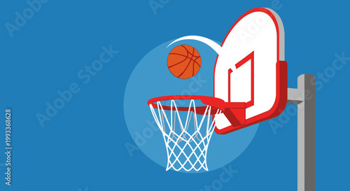 Basketball Going Through the Hoop, Representing a Score or Goal in a Sport Game