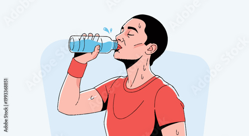 Man drinking water from bottle after exercise.