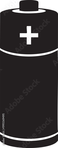 Battery icon, black battery symbol, power source sign, energy storage vector