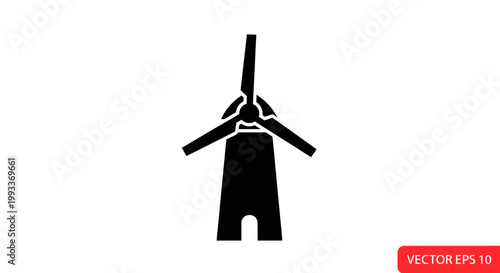 Black wind turbine icon silhouette graphic.