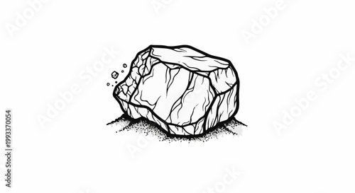 A large, cracked boulder breaks apart into smaller stones and gravel