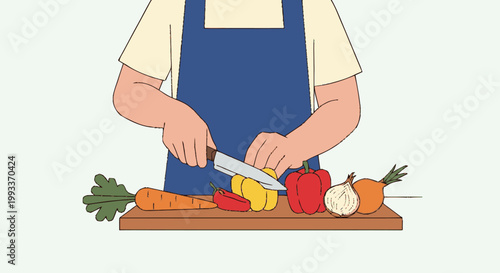 Person chopping fresh vegetables on wooden cutting board.