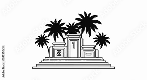 A podium with palm trees symbolizing tropical victory or achievement