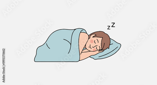 Person sleeping peacefully under a light blue blanket on a pillow.