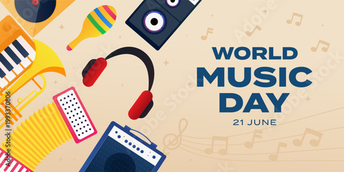 gradient world music day horizontal banner illustration design