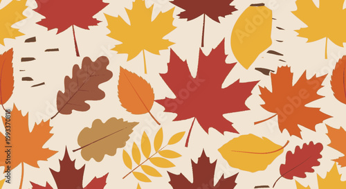 Seamless Autumn Leaves Pattern Vibrant Fall Foliage Design.