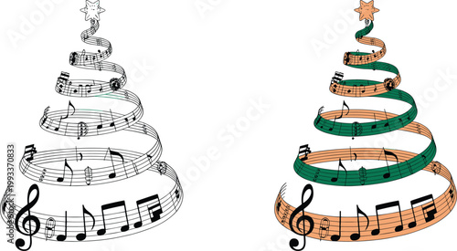 Foto Creative Christmas tree vector concept made of musical notes and staff lines for