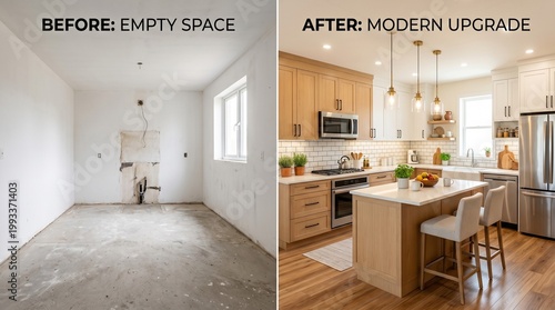 Before and After Kitchen Renovation: Empty Space Transformed into Modern Upgrade