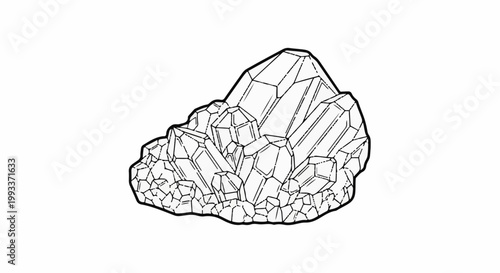 A detailed line drawing of a cluster of raw crystals on a white background
