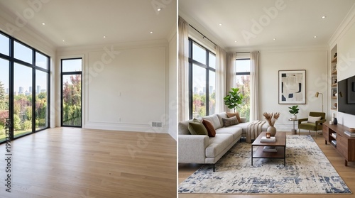 Before and After: Empty Room Transformed into Cozy Modern Living Space