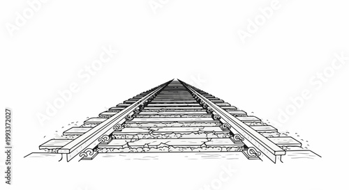 Converging railway tracks disappearing into the horizon on a bright day