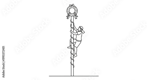 Athlete Climbing Pole to Reach the Top for Victory and Success.