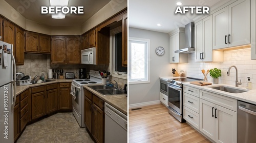 Kitchen Renovation Before and After: Dated to Modern White Cabinetry and Stainless Steel Appliances