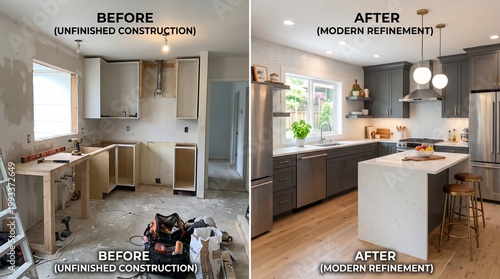 Kitchen Renovation Before and After: Unfinished Construction to Modern Refinement