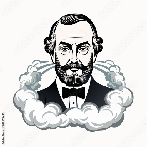 Classic vector illustration of a distinguished bearded man with steam.