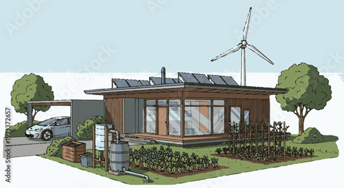 Sustainable Eco-Friendly House with Renewable Energy Sources.