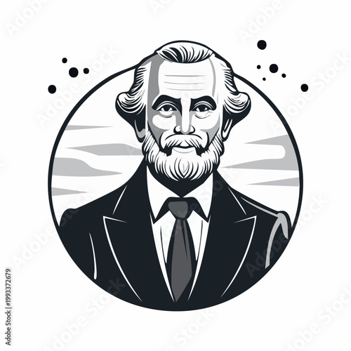 Distinguished gentleman portrait in classic monochrome illustration style.