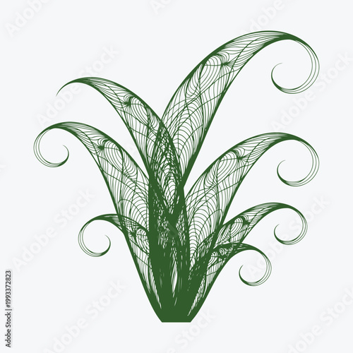 Green leaves vector illustration features an ornate floral design with nature elements like a spring branch and plant swirl silhouettes for a decorative summer pattern art